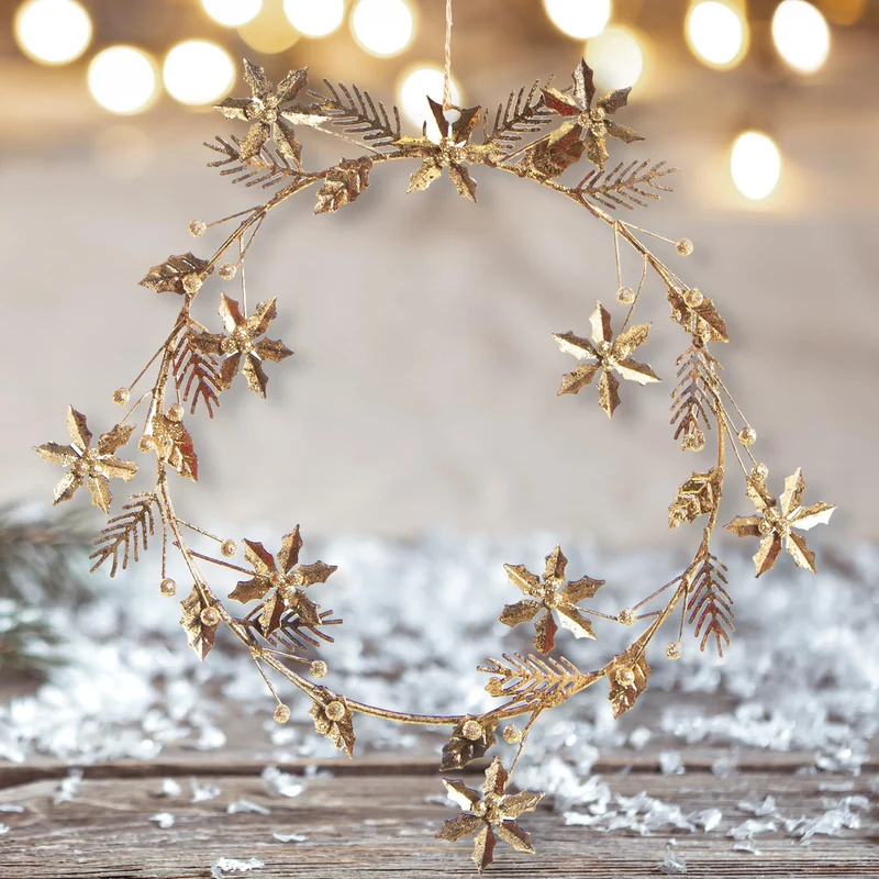 Weihnachtlicher Türkranz aus Metall Gold mit Glitzer - 25 cm