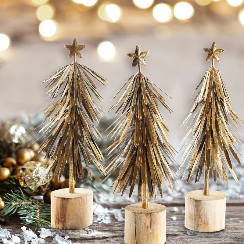 3 Vintage Bäume aus Metall - als Weihnachtsdeko stehend 30 cm (2x) und 40 cm (1x)