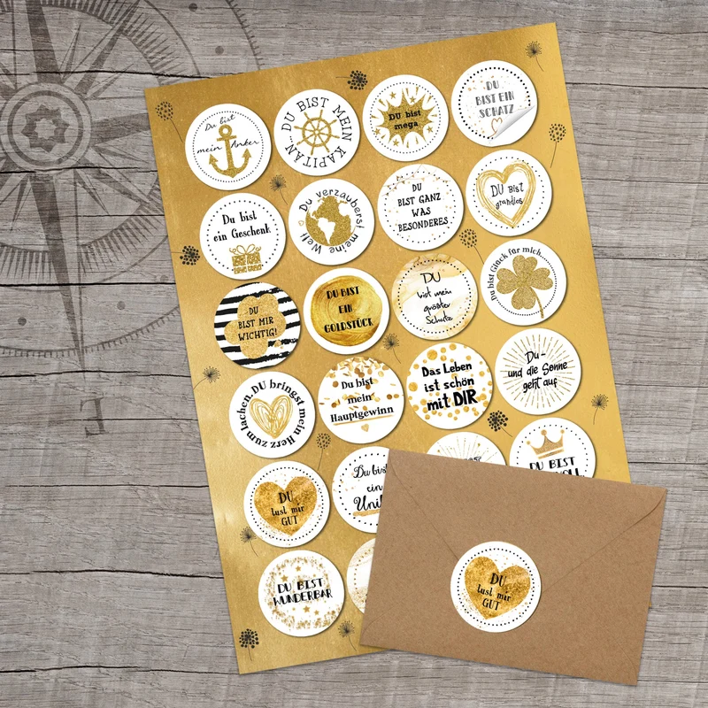 Logbuch-Verlag 24 Geschenkaufkleber gold weiß schwarz DU BIST … - Motivationsaufkleber Aufkleber Sticker Liebe Freundschaft
