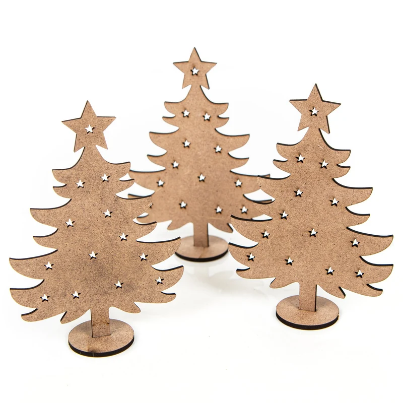 9 kleine Weihnachtsbäume aus Holz - Baum Miniatur flach zum Stecken