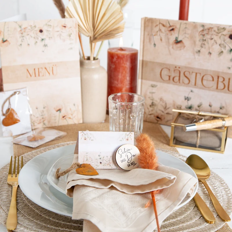 Tischkarten „Schön, dass du da bist“ im Boho-Stil – 25 Stück