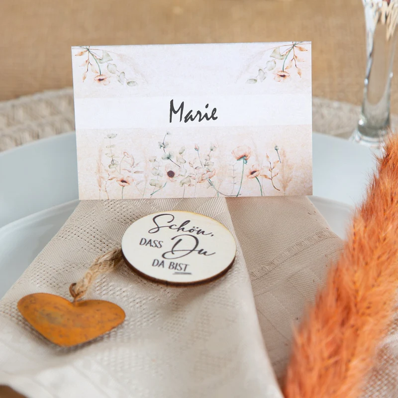 Tischkarten „Schön, dass du da bist“ im Boho-Stil – 25 Stück