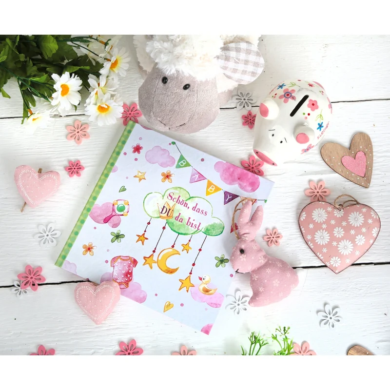 6 gepunktete Stoffherzen rosa beige grau mit Schnur - Herzanhänger
