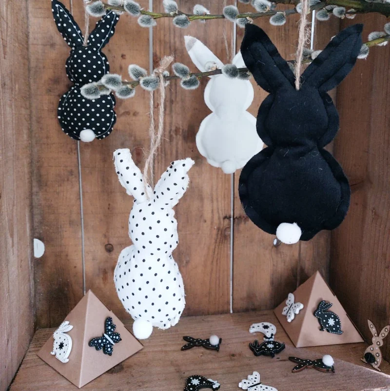 24 Mini Osterhasen + Schmetterlinge aus Holz - Streudeko Ostern mit Klebepunkt 3 cm