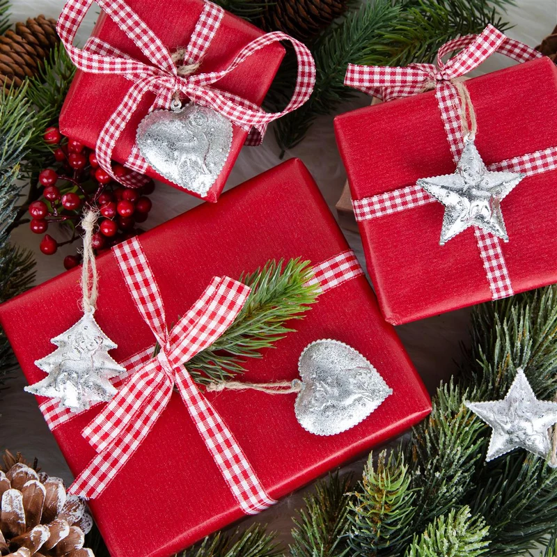 Weihnachtlicher Baumschmuck- 18 Metall Anhänger silber Herz + Stern + Baum