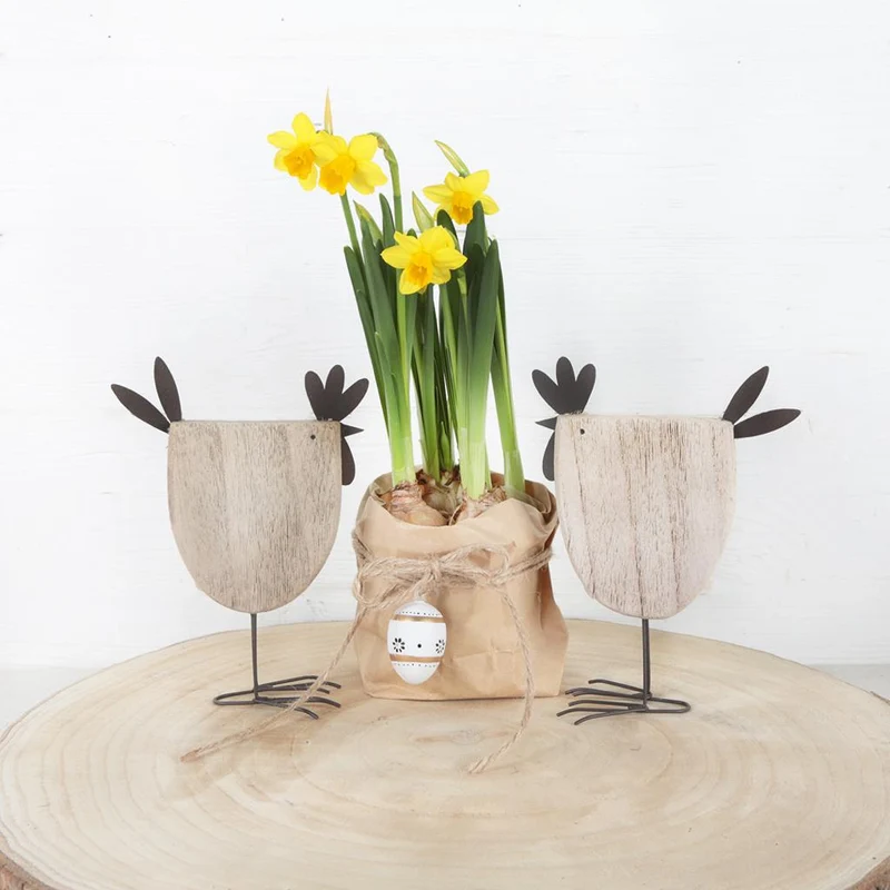 2 Ostern Dekofiguren Hühner aus Holz braun Natur 18 cm