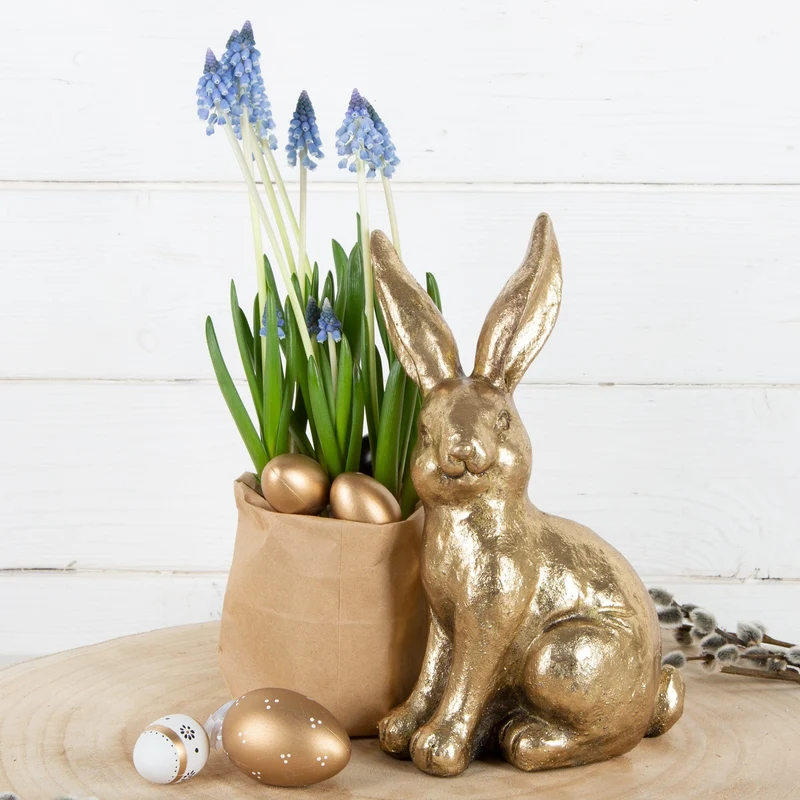 2 Osterhasen Figuren Gold glänzend edle Dekofiguren 24 cm