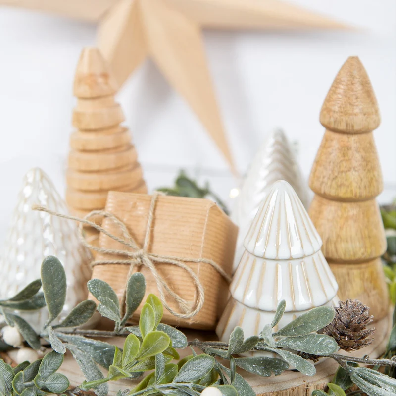 3 kleine Weihnachtsbäume Keramik Creme weiß Weihnachten 10 cm