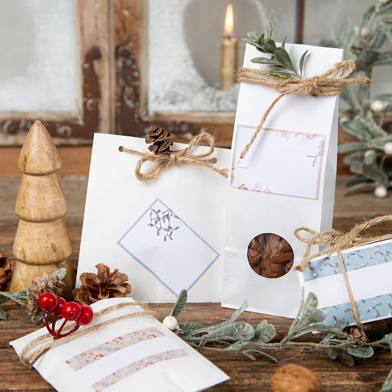 4 x 25 Weihnachtsetiketten zum Beschriften braun blau weiß hygge 7,4 x 5,2 cm