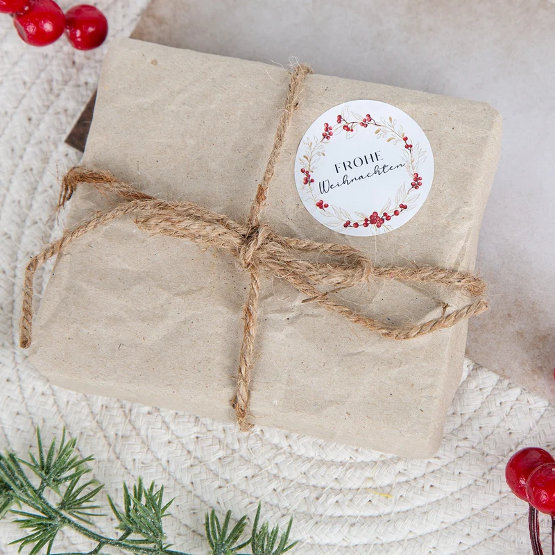 200 Frohe Weihnachten Weihnachtsaufkleber auf Rolle 4 cm weiß rot gold