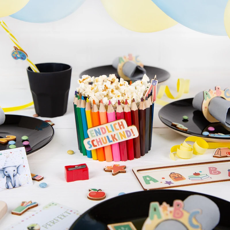 Erster Schultag Einschulung Tischdeko Bastelzubehör Schule Set 24-tlg bunt