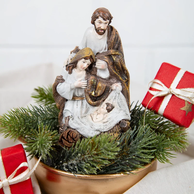 Klassische Krippe beige braun Weihnachtsfigur Polyresin 16 cm