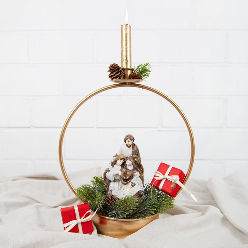 Klassische Krippe beige braun Weihnachtsfigur Polyresin 16 cm