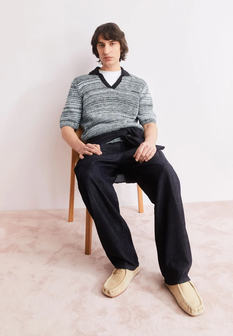 GARN-MIX POLOSHIRT | black-oatmilk-wedgwood