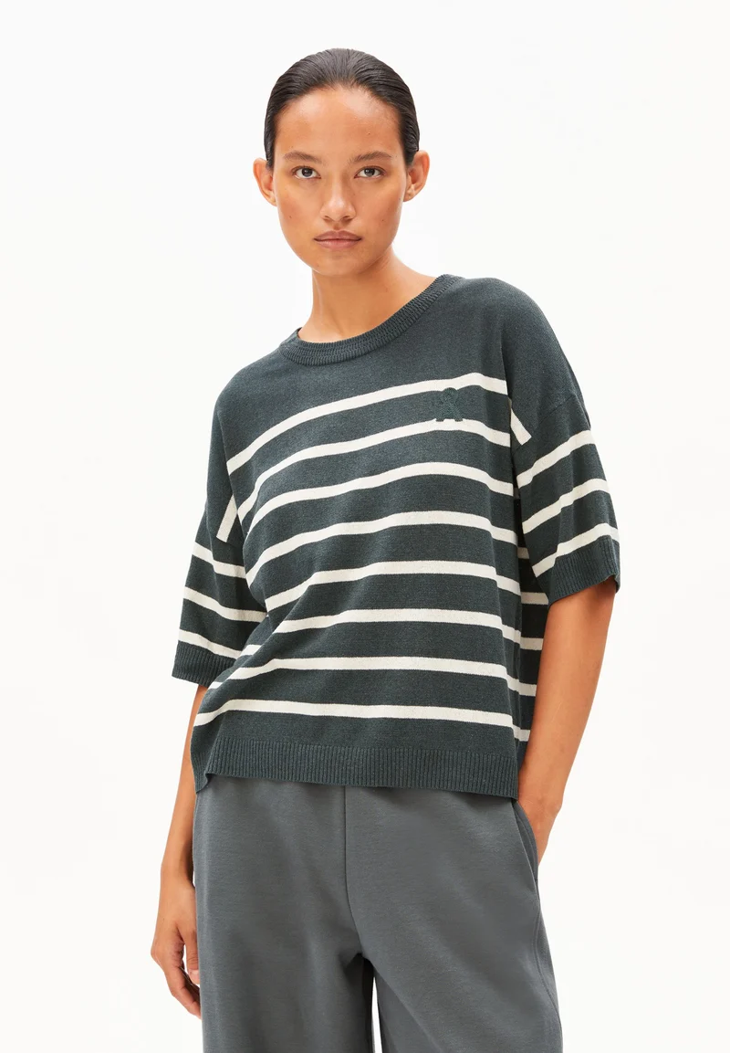 GESTREIFTER LEINEN-MIX PULLOVER | space steel-undyed