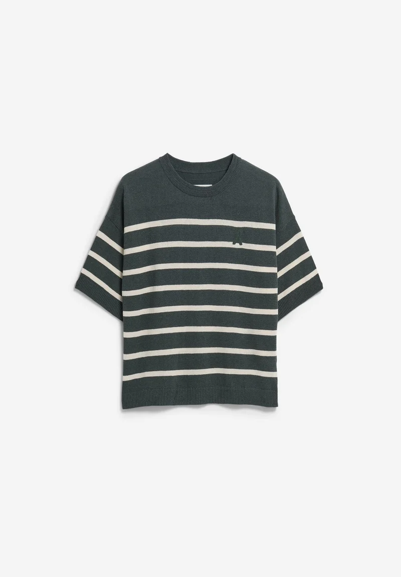 GESTREIFTER LEINEN-MIX PULLOVER | space steel-undyed
