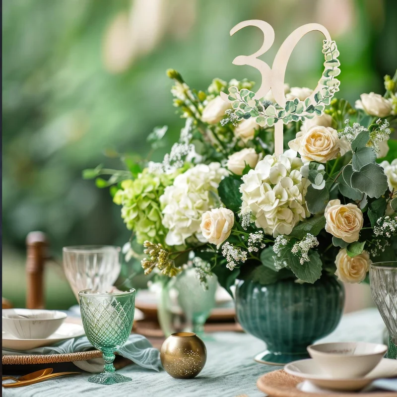 30. Geburtstag Cake Topper - Eukalyptus Holzstecker für Jubiläum 18 cm