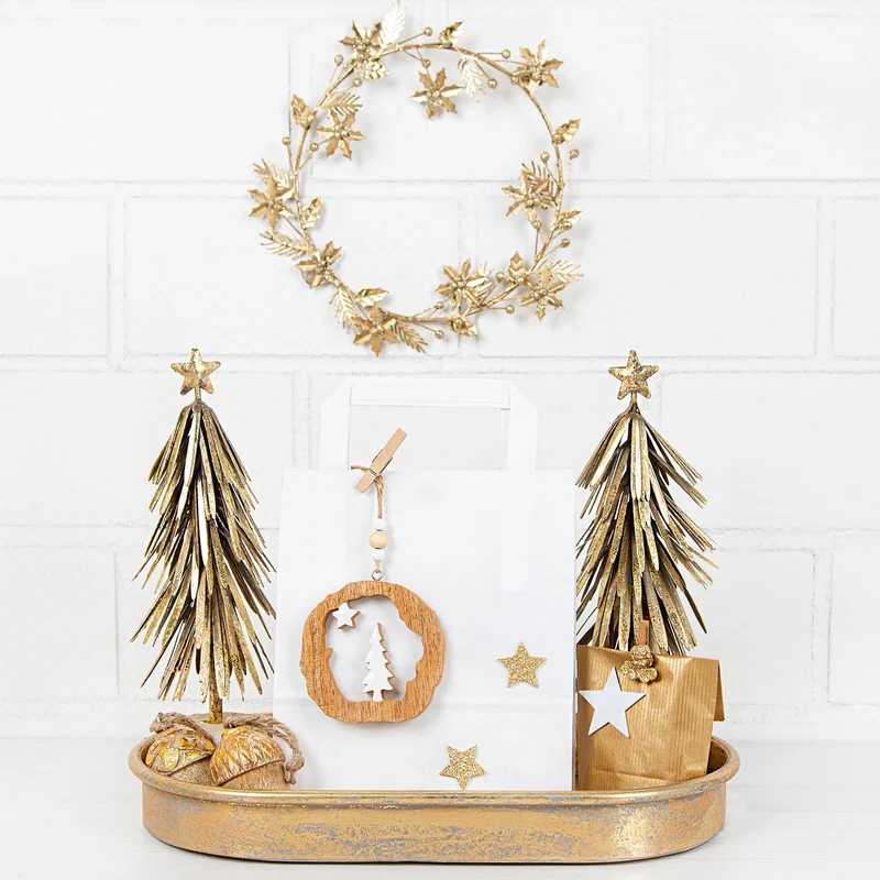 3 Holz Weihnachtsanhänger Eicheln Gold Natur Weihnachten 6 cm