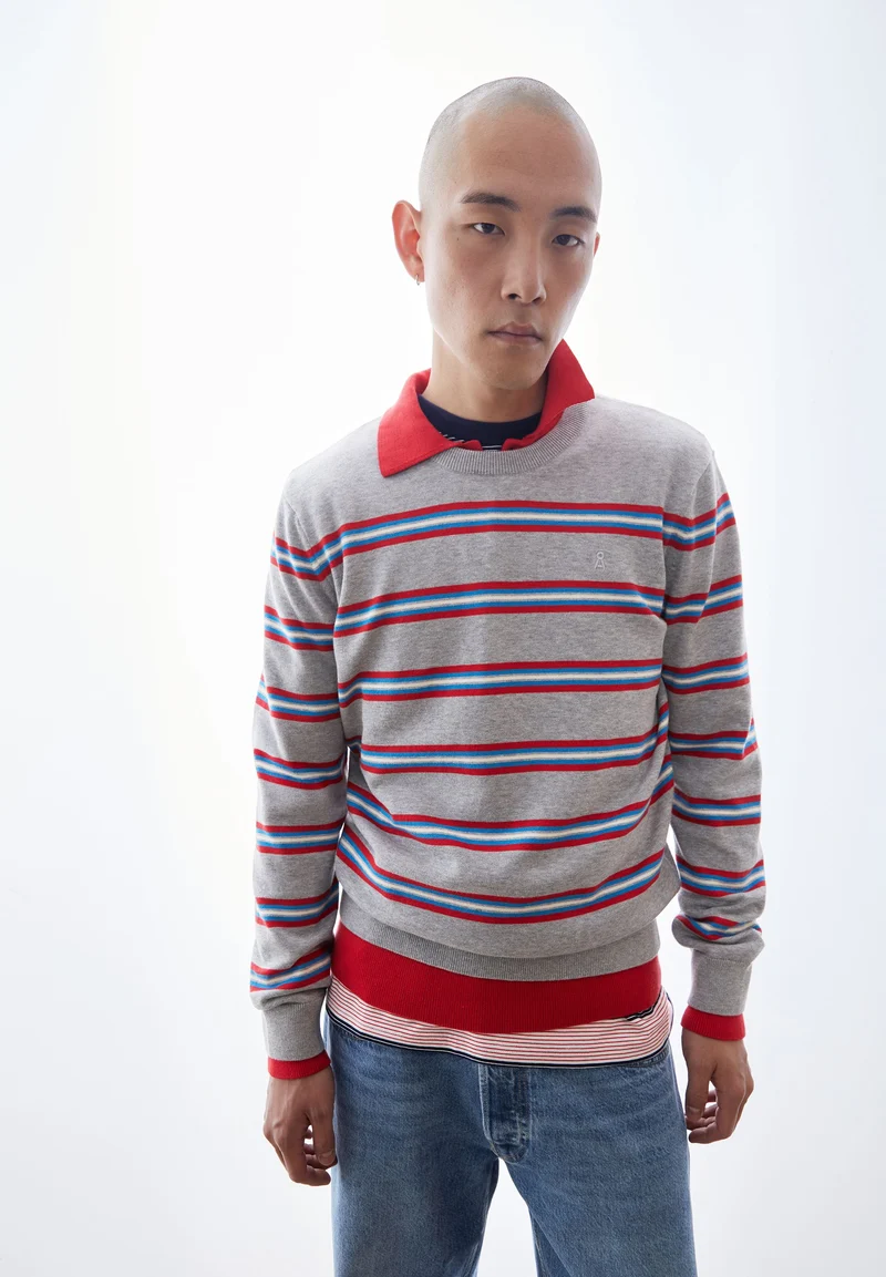 LOUKAA FEINSTRICKPULLOVER | silver melange-mars red