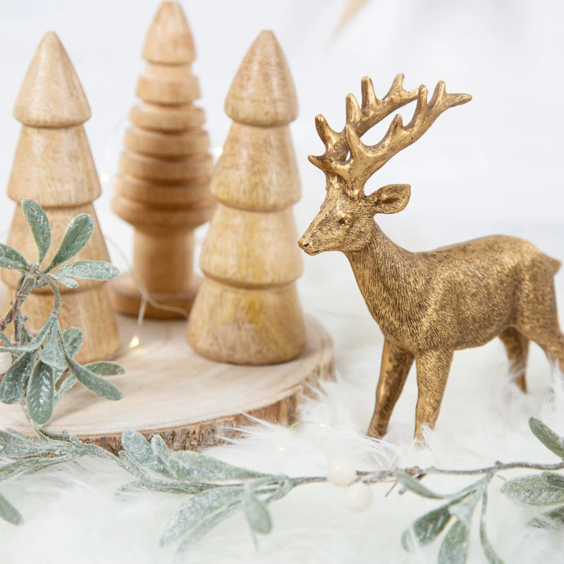 4 Holz Bäume Weihnachtsbaum Figur Dekoration braun Natur gedrechselt 15 cm
