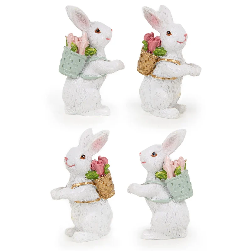 4 kleine Osterhasen Figuren weiß Osterdekoration Ostergeschenk 6 cm