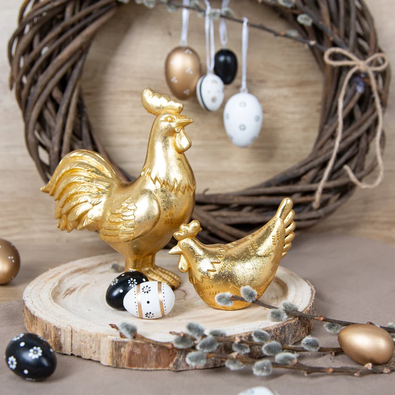 Große Gockel Figur Hahn zum Hinstellen gold Ostern Figur 18 cm