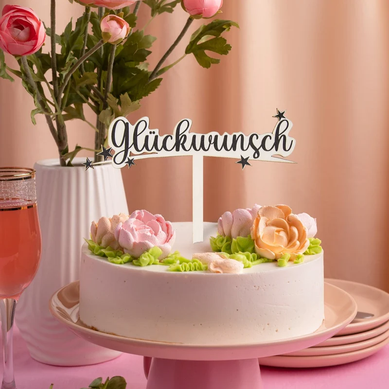 Glückwunsch Cake Topper Tortendeko Holzstecker