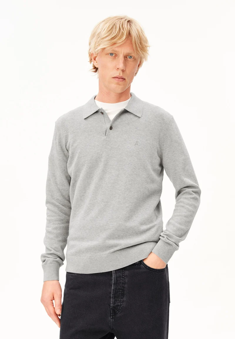 STRICK-POLOLANGARMSHIRT | silver melange