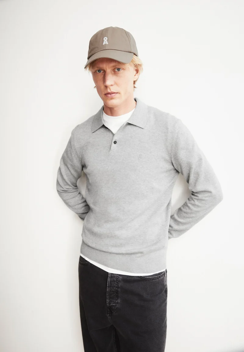 STRICK-POLOLANGARMSHIRT | silver melange