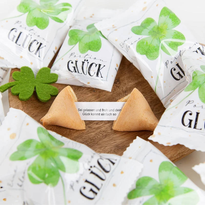 10 Glückskekse Eine Portion Glück – Glücksbringer Gastgeschenk mit Spruch