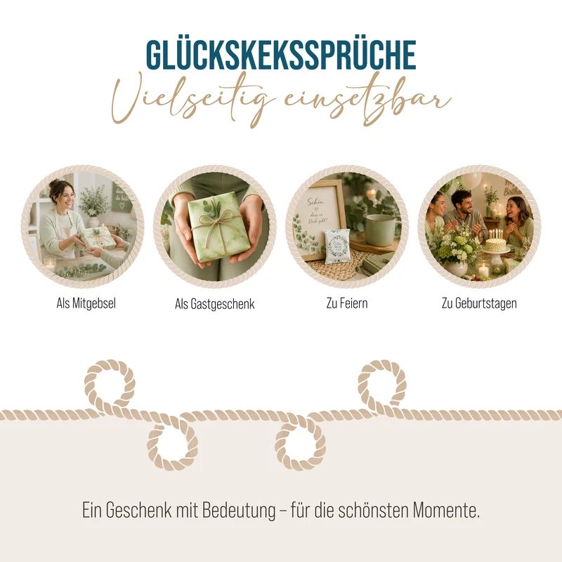 10 Glückskekse Schön, dass du da bist – Gastgeschenk Hochzeit mit Eukalyptus