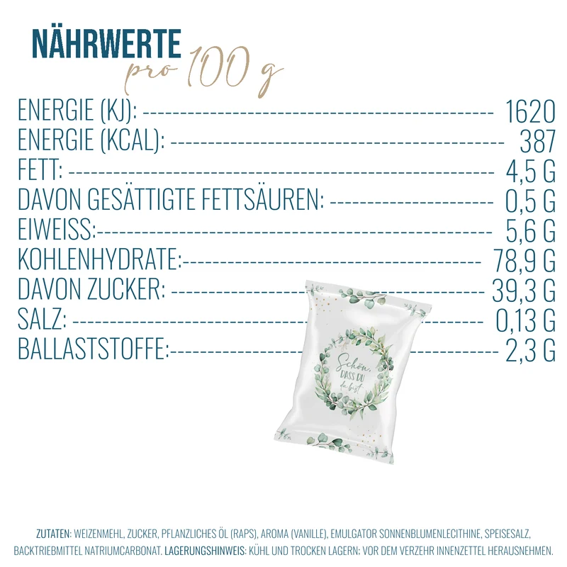 10 Glückskekse Schön, dass du da bist – Gastgeschenk Hochzeit mit Eukalyptus