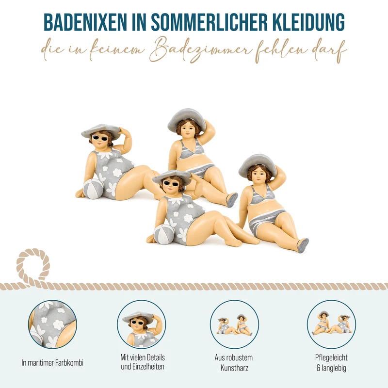 2 sommerliche Frauen im Bikini Rubensfigur 14 cm grau weiß