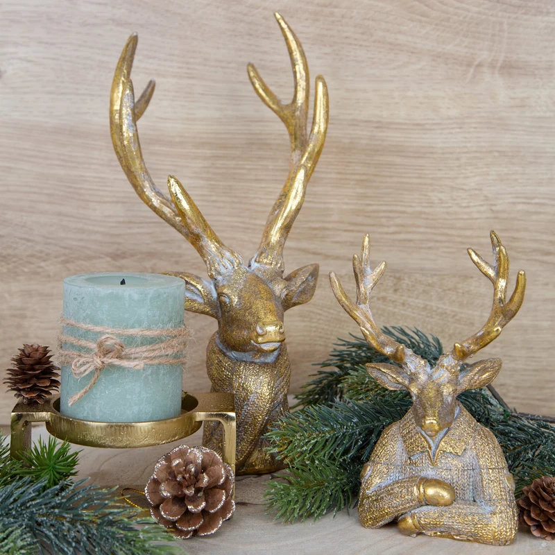 2 edle Hirsch Figuren Weihnachten Dekofigur Rentier Büste16cm