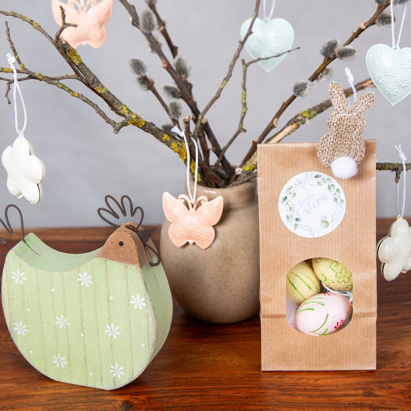2 Hühner Figuren Hahn + Henne grün braun Frühling Ostern Deko 12,5 cm