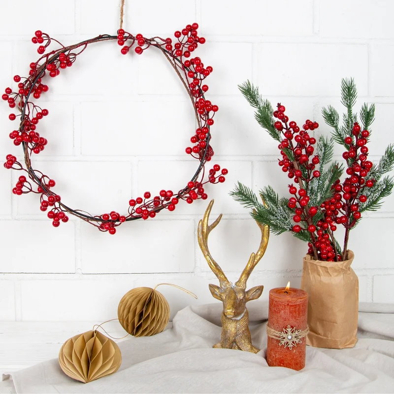 Weihnachtskranz rote Beeren Girlande zum Aufhängen Deko Metallring Ø 28 cm