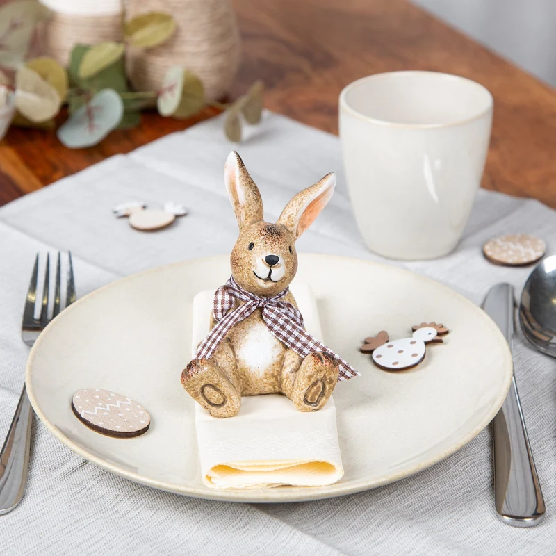 2 Keramik Osterhasen Figuren Ostern Deko Hasen zum Hinstellen braun 10 cm
