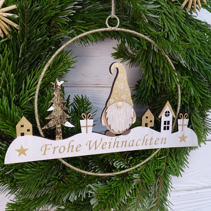 Frohe Weihnachten Türkranz - Wichtel Wanddekoration Holz Metall 25 cm
