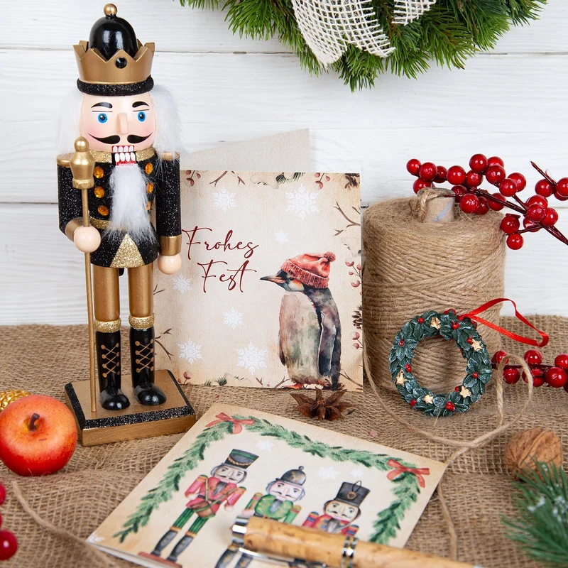 4 Weihnachtskarten quadratisch 14,8 x 14,8 cm Klappkarten mit Umschlag – Nostalgie braun-beige