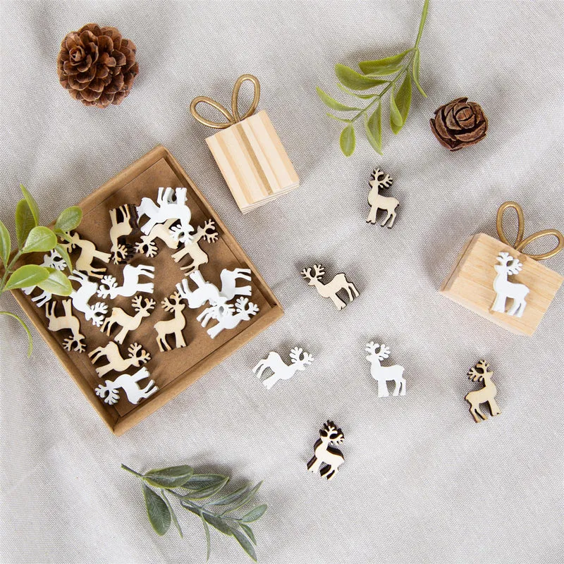 24 Mini Rentiere Streudeko Weihnachten Deko 2 cm Holz weiß