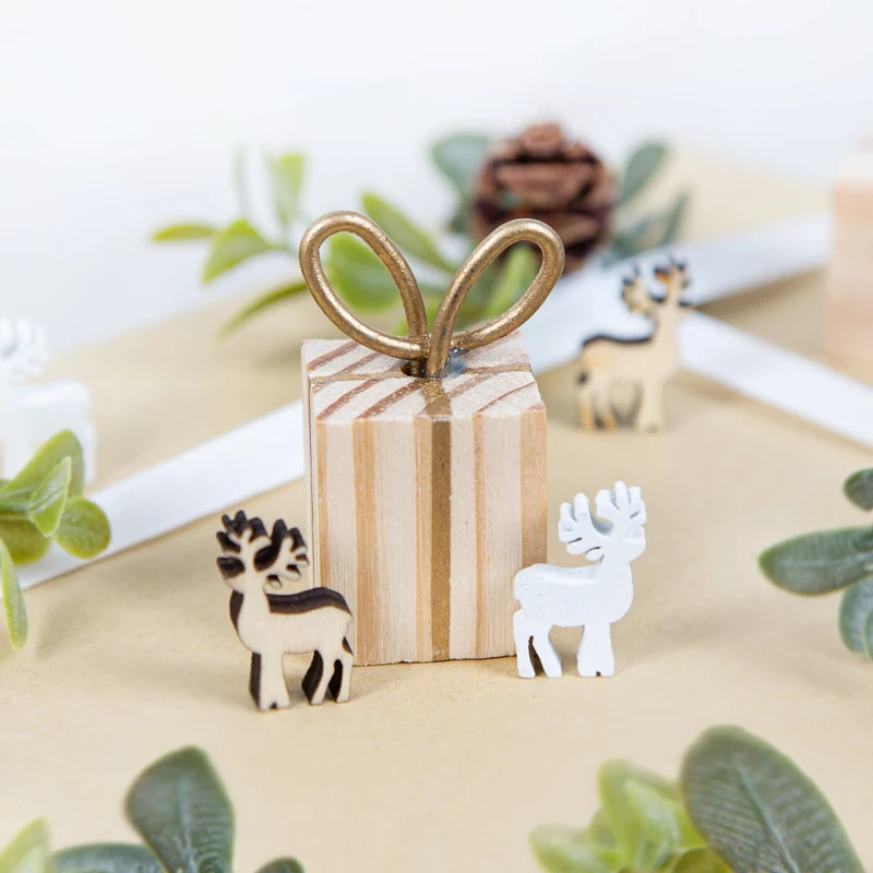 24 Mini Rentiere Streudeko Weihnachten Deko 2 cm Holz weiß