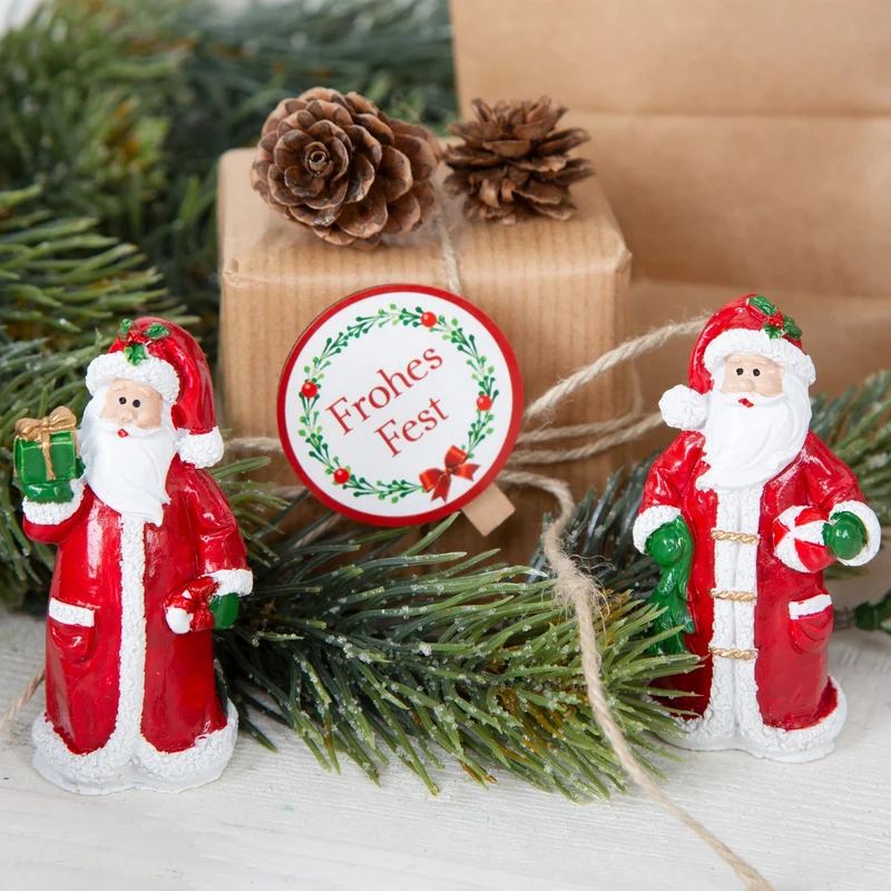 2 kleine Nikolaus Figuren Weihnachtsmann rot weiß grün 7cm