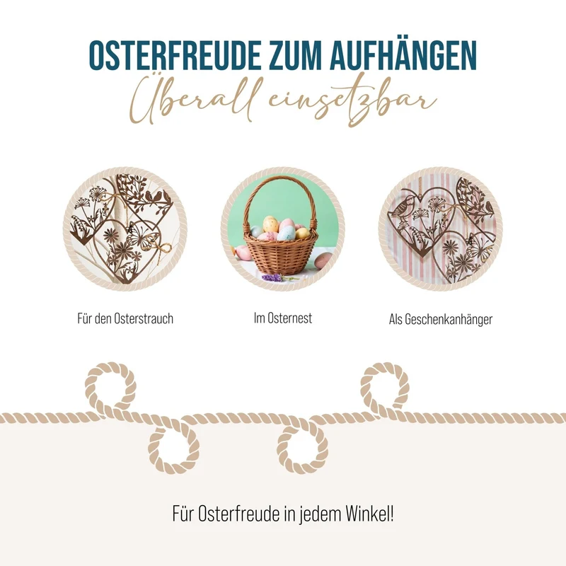 3 rostige Metallherzen zum Aufhängen Rostbraun Frühling Osterdeko 11,5 cm