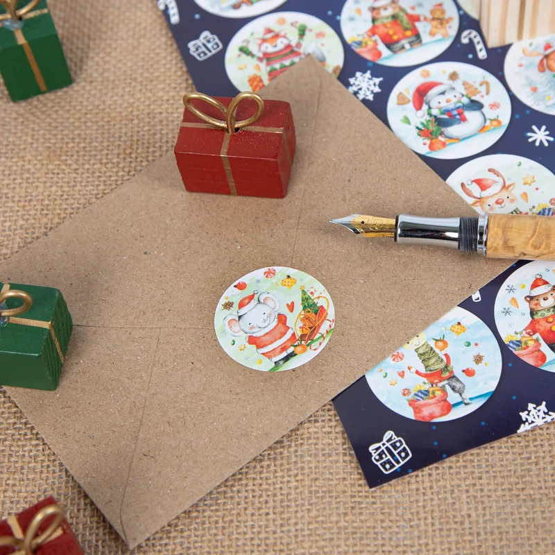 Weihnachtsaufkleber für Kinder Tiere bunt Sticker verzieren Ø 4 cm (VE= 24 Aufkleber / 1 Bogen)
