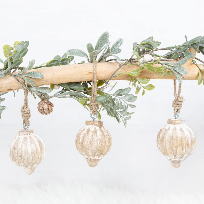 3 Holz Weihnachtskugeln Natur champagnerfarben Christbaum Anhänger 7 cm