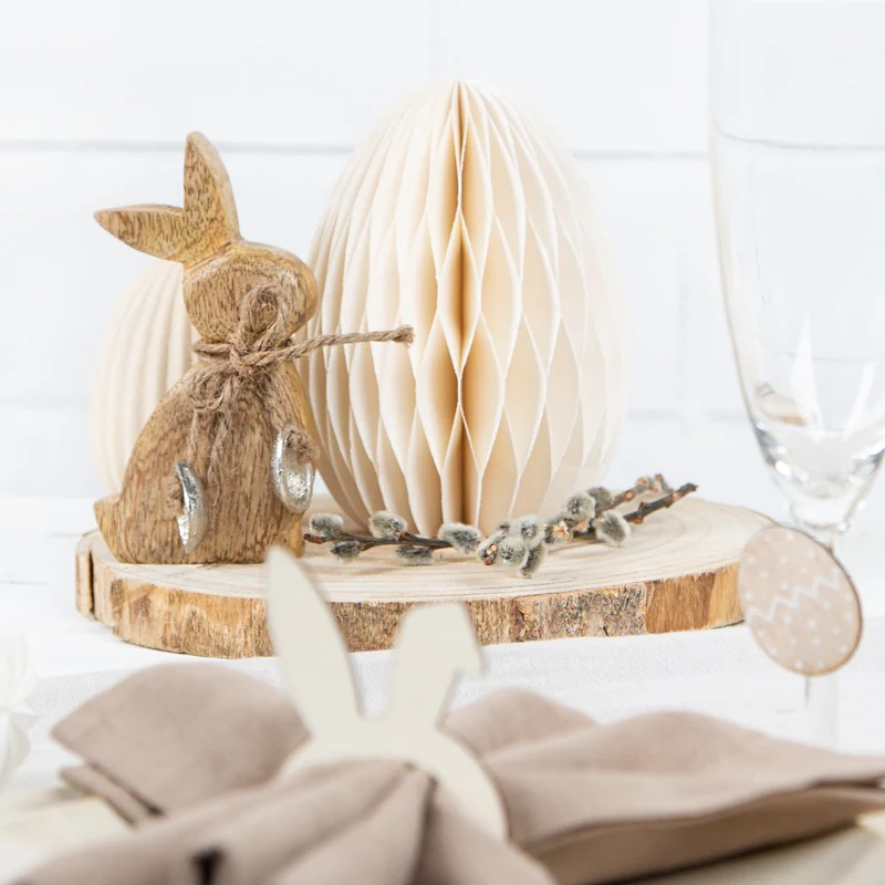 Osterhasen Set 2 Hasen Figuren aus Holz braun Silber Dekohase Ostern Deko 14 cm