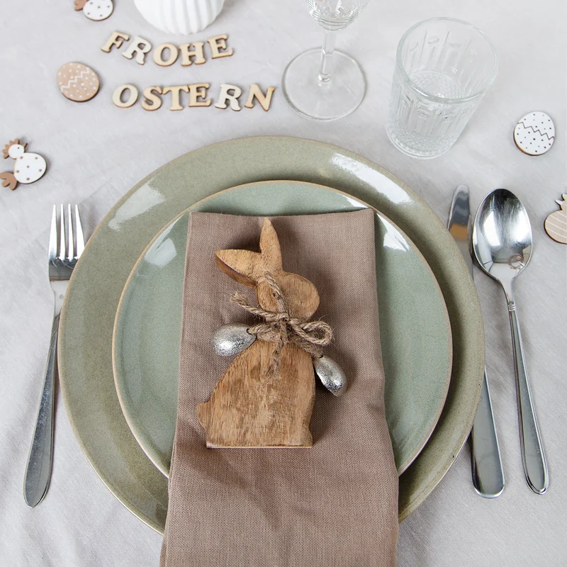 Osterhasen Set 2 Hasen Figuren aus Holz braun Silber Dekohase Ostern Deko 14 cm