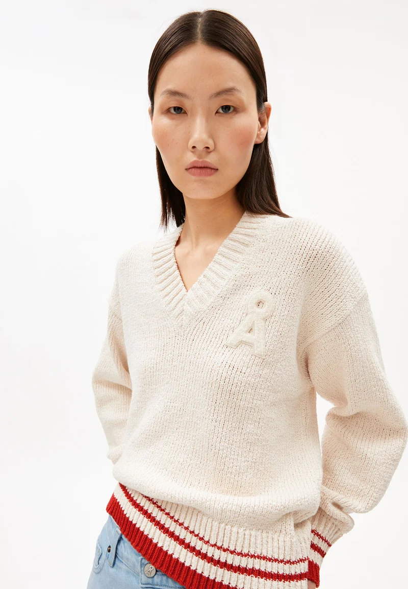 ICONIC Å COLLEGE STRICKPULLOVER | oatmilk-mars red