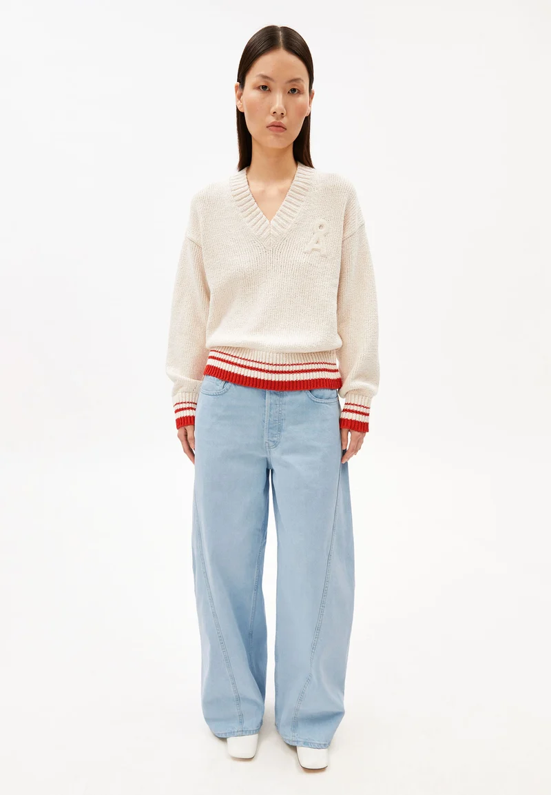ICONIC Å COLLEGE STRICKPULLOVER | oatmilk-mars red