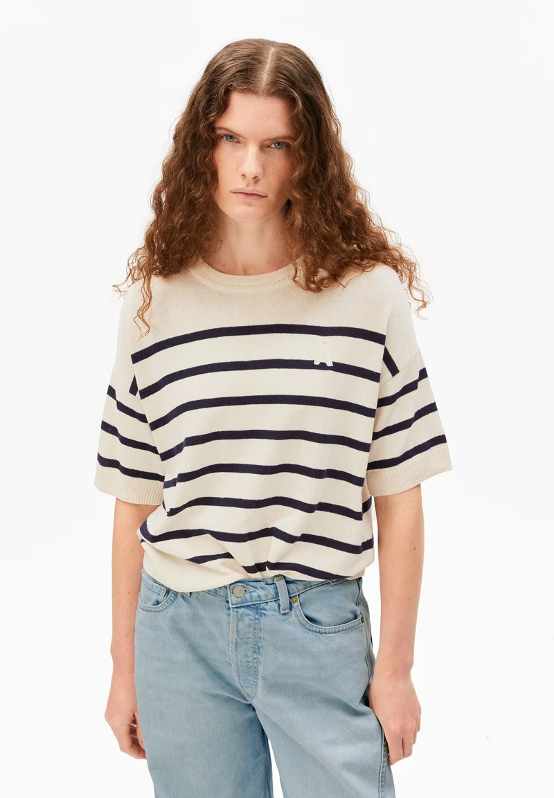GESTREIFTER LEINEN-MIX PULLOVER | undyed-tinted navy